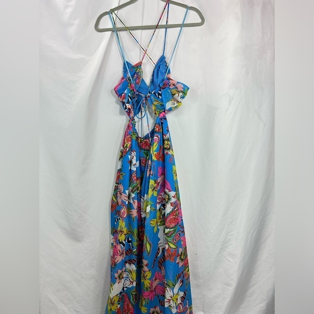 Fashion Nova Rio tropical blue floral maxi dress with leg slit size S - Picture 7 of 10